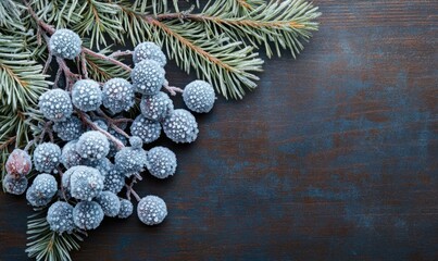 Fototapeta premium A bunch of blue berries with frost on them