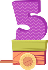Cute train with animals and numbers. Cartoon funny and happy animals ride toy railway locomotive with number signs. Children educational cards