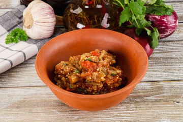 Grilled vegetables salad - Eggplant, tomato and pepper