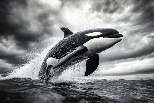 Majestic Orca Breaching in Stormy Seas