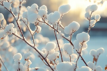 A close-up shot of a plant covered in snow, perfect for winter-themed designs and projects