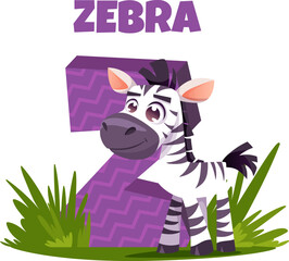 ZEBRA - Cartoon Zebra with Letter Z Alphabet