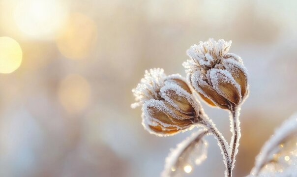 Two flowers with frost on them