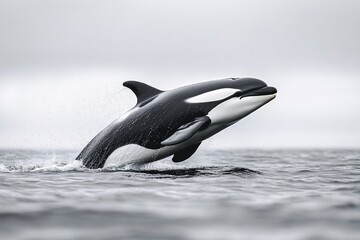 Fototapeta premium Graceful Orca Leaping in the Clouds