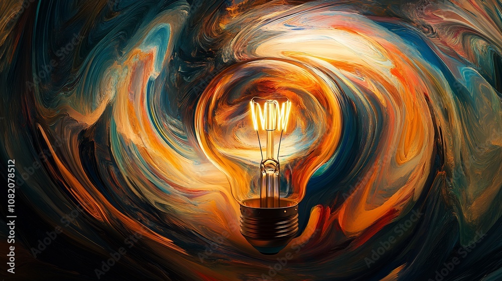 Aufkleber a glowing light bulb surrounded by a swirling abstract colorful background, symbolizing innovation a