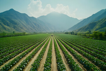 Photo Green Farm Valley Mountain Landscape Crops Agriculture Nature