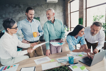 Photo of teamwork startup partners people brainstorming trading project comfortable nice creative startup office loft room interior