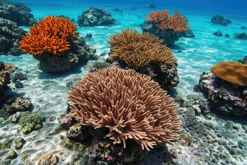 Vibrant Colorful Coral Reef Water Surface Isolated on White Background