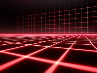 Glowing Neon Red Grid with Futuristic Tech Backdrop for Product Display