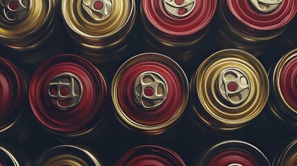 Background of multiple sealed food cans. canned food. Ultra realistic. Photorealistic hypermaximalist advertising photography hyper realistic fine detail