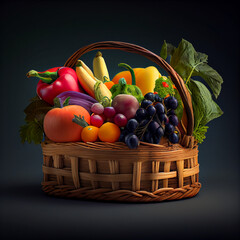 fresh and healthy fruits in straw basket ,generative AI