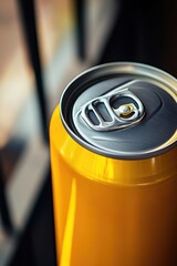 A detailed shot of a soda can with label and lid, suitable for advertising or product usage