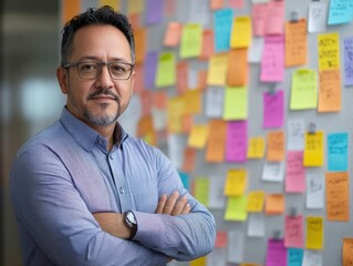 Innovative Technologist in Front of Colorful Post-It Notes