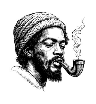recommend clip art: african man smoke pipe engraving black and white outline