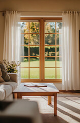 Fototapeta premium Bright living room with garden view