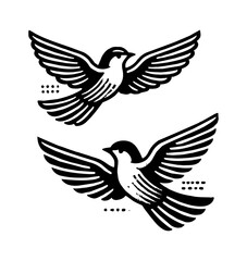 Obraz premium bird fly engraving black and white outline