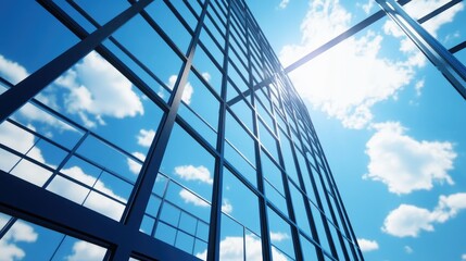 Obraz premium Metal grid fence against a bright blue sky, symbolizing boundaries in a spacious, open environment.