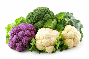 Multi-colored Cauliflower isolated on white