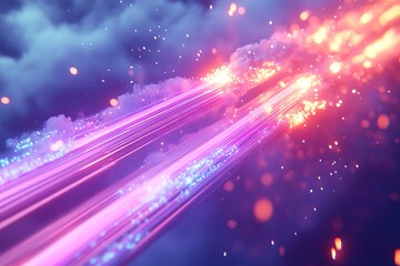 Fototapeta premium Vibrant Fiber Optic Light Trail in Purple and Blue 