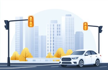 Urban traffic control, synchronized lights and surveillance, flat design illustration