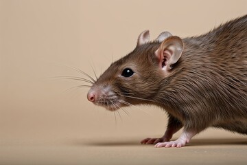 Brown Rat Close-Up Profile Image on White Background