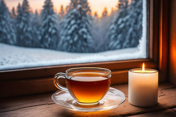 cup of tea winter window cosy