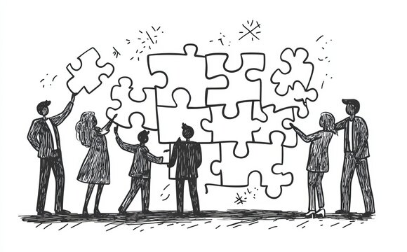 recommend clip art: A continuous line art puzzle game based on teamwork and problem solving. Design an outline sketch outline drawing illustration art.