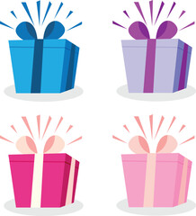 Gift box icon. Gifts and presents for holiday celebration and special sales offer. birthday celebration, special give away pack Isolated birthday or anniversary box with wrapping paper and ribbon bow.
