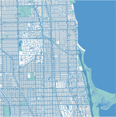 Map of Edgewater in Illinois in a professional blue style. Contains layered vector with roads water, parks, etc.