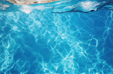 Crystal clear blue water with shimmering reflections under the sun.