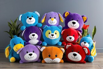Vibrant Plush Animal Toys for Kids in Blue Purple and Red Colorful Collection