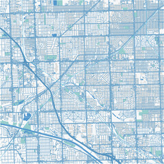 Map of Oak Lawn in Illinois in a professional blue style. Contains layered vector with roads water, parks, etc.