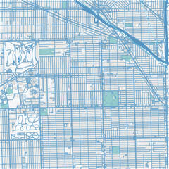 Map of Portage Park in Illinois in a professional blue style. Contains layered vector with roads water, parks, etc.