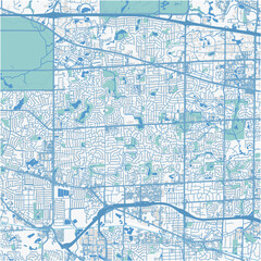 Map of Schaumburg in Illinois in a professional blue style. Contains layered vector with roads water, parks, etc.