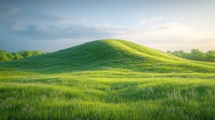 Obraz premium Lush green hill surrounded by vibrant grass and gentle skies.