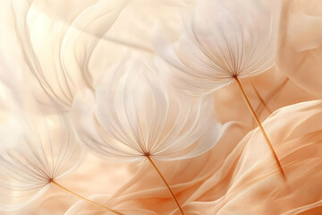 Abstract Background Dandelion Seeds on Peach Fabric