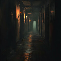 Dark Hallway Illustration Gloomy Atmosphere Candlelight