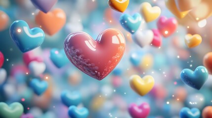 3d floating heart icon for social media background, Valentine Day theme. 3d rendering