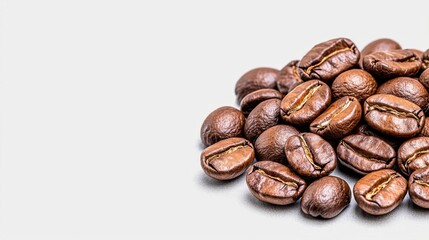 Fototapeta premium A photostock of roasted coffee beans in a small heap on isolated on transparent PNG background, High Quality.