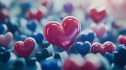 3d floating heart icon for social media background, Valentine Day theme. 3d rendering