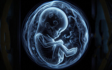 3D image of a human embryo in the womb. Before birth