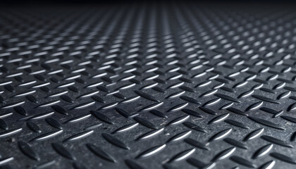 Black Diamond Steel Plate Floor pattern and seamless background, blurry foreground