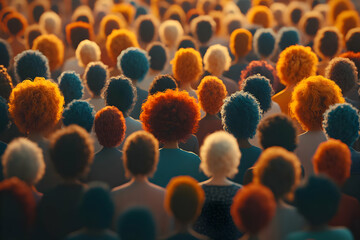 3D Illustration Crowd Diverse People Back View