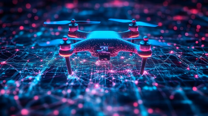 3D Illustration Drone Technology, City Network, Innovation