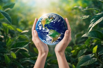 Planet Protection and Earth Day Vision with a Globe and Eco-Friendly Initiatives