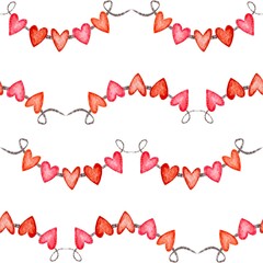 Flags with hearts seamless pattern on a white background for Valentine's Day