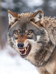 Obraz premium Wolf on High Alert, Snowy Forest