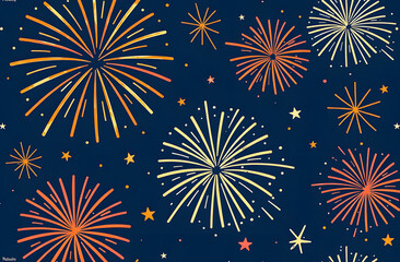 Naklejka premium Fun hand drawn doodle fireworks, seamless pattern, great for textiles, wrapping, banner, wallpapers