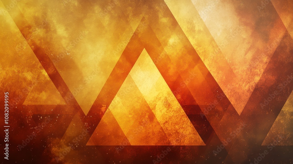Poster abstract geometric background featuring vibrant orange and yellow triangular shapes with textured pa