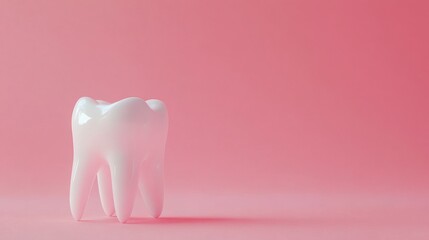 White tooth model on a soft pink background, ideal for dental industry and oral health themes promoting hygiene, education, and children's dental care awareness.